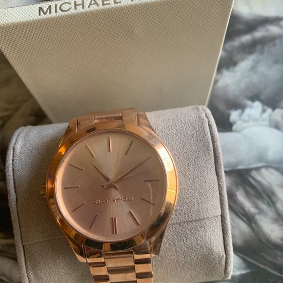 Michael Kors Slim Runway Rose Gold Dial Steel Strap Watch- Brand New with Box